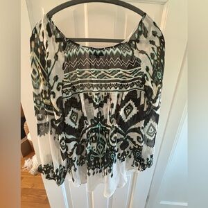 Hale Bob women’s tunic top. Size small. Black teal and gold.